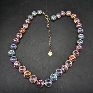 Bella Pink Blue Pastel Rhinestone Necklace Glam Jewelry